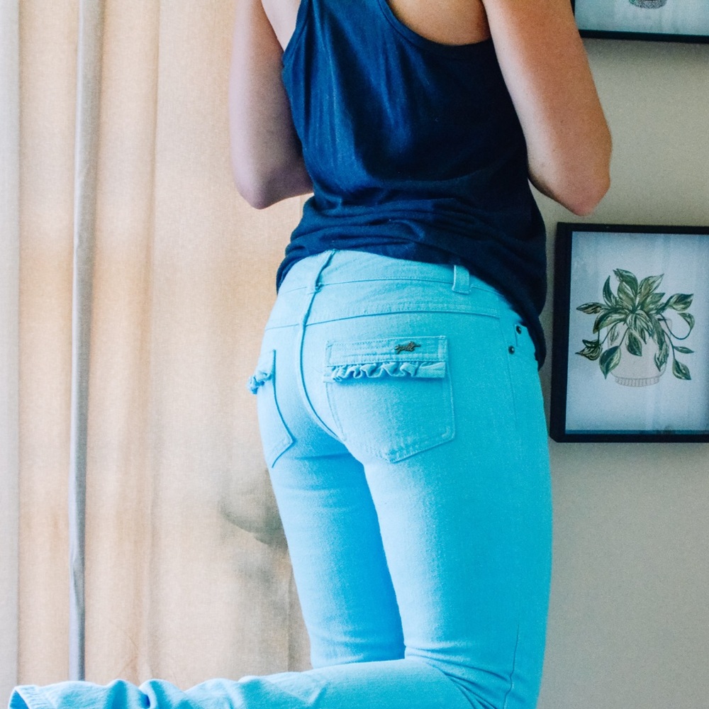 Turquoise Split Jeans